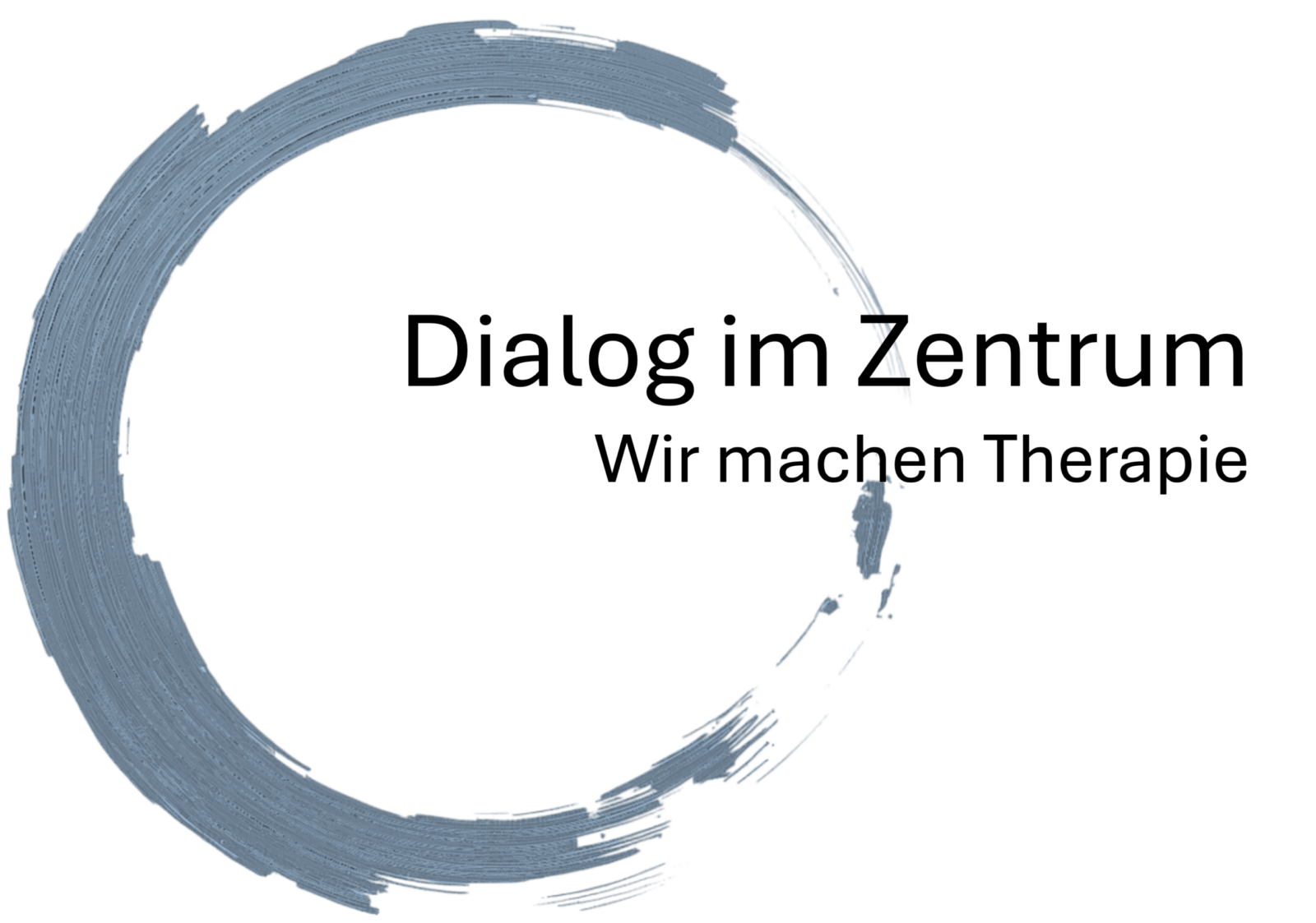 Logo: gemalter Kreis mit Beschriftung Dialog im Zentrum. Untertitel: Wir machen Therapie